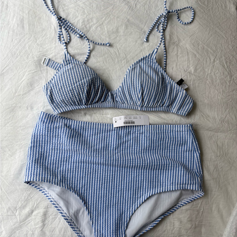 J Crew Blue and White Striped Bikini Set